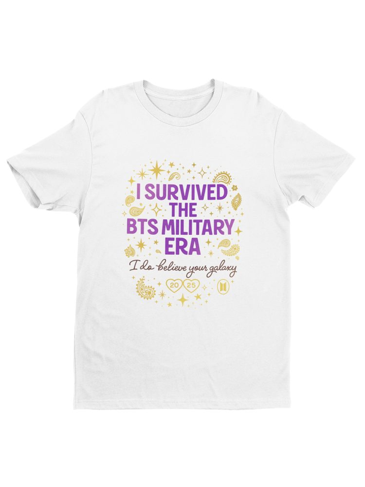 I Survived BTS Military Era White T-shirt by Desi Seoul