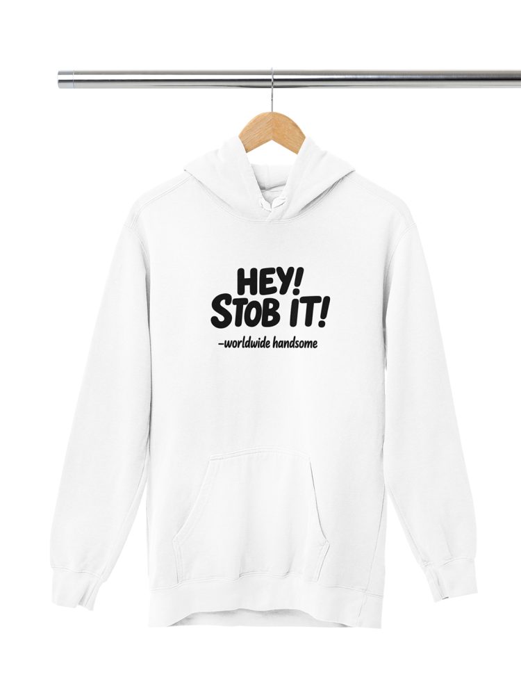 Hey! Stob it! White Hoodie by Desi Seoul